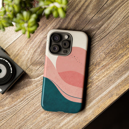 Abstract Sunset Phone Case — Pink & Teal Wave Tough Case