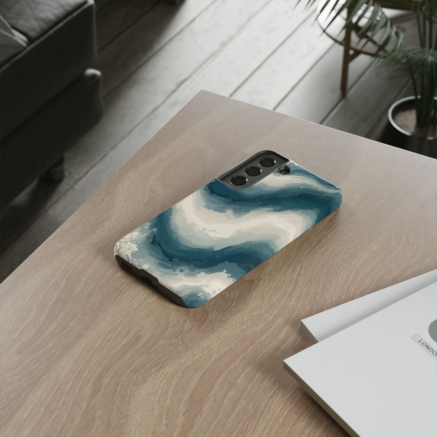 Ocean Wave Marble Phone Case — Teal & Ivory Abstract Tough Case