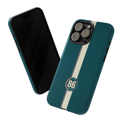 Racing Stripe Phone Case - Retro Teal with Number 86