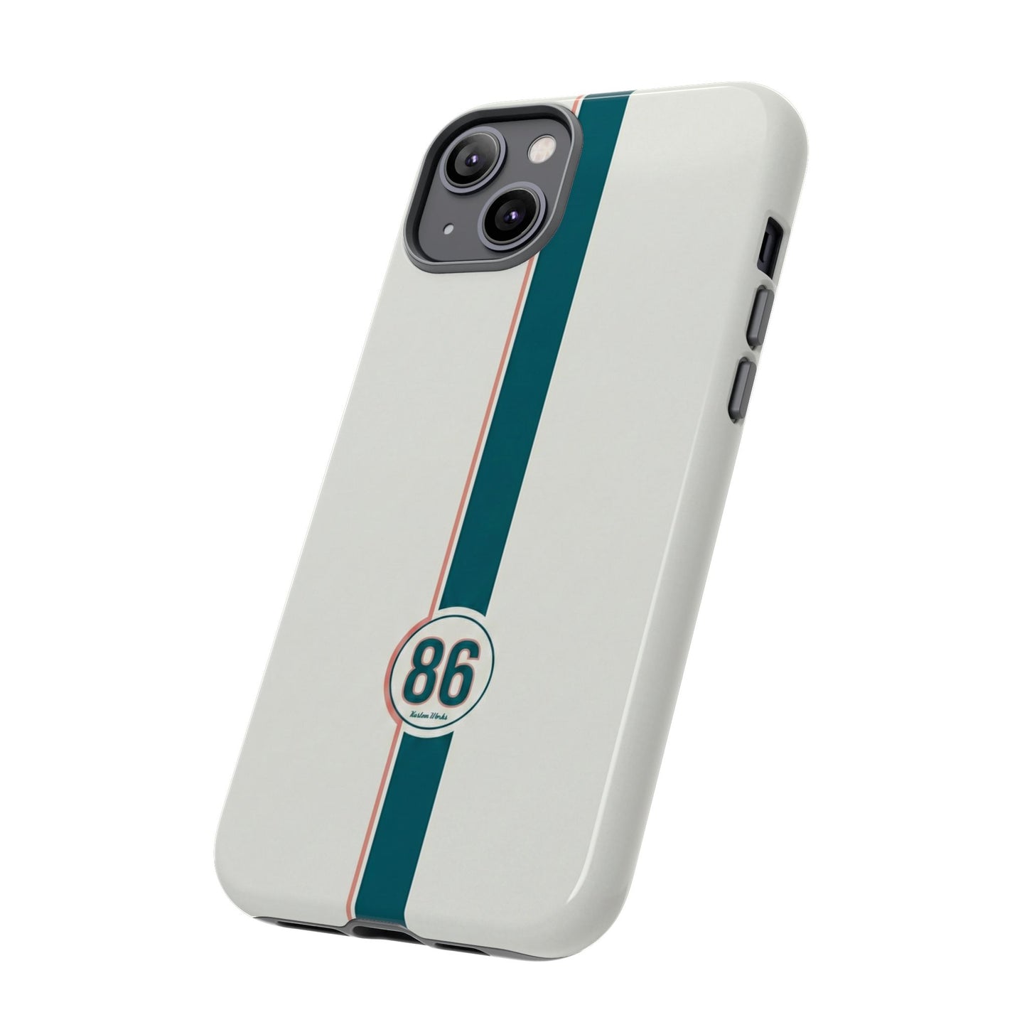 Racing Stripe Tough Phone Case — Retro White With '86 Circle Badge
