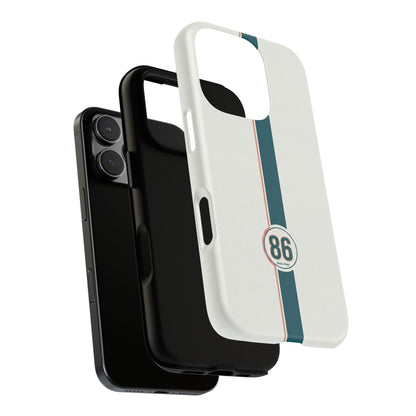 Racing Stripe Tough Phone Case — Retro White With '86 Circle Badge