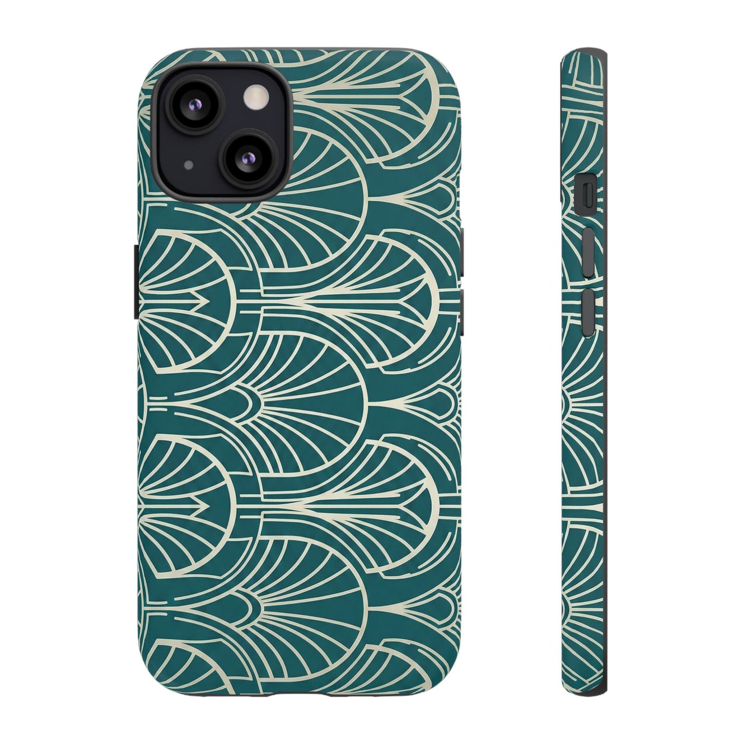 Art Deco Teal Pattern Tough Phone Case — Vintage Geometric Protective Case