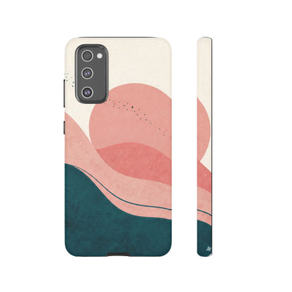 Abstract Sunset Waves Tough Phone Case — Pink & Teal Protective Cover
