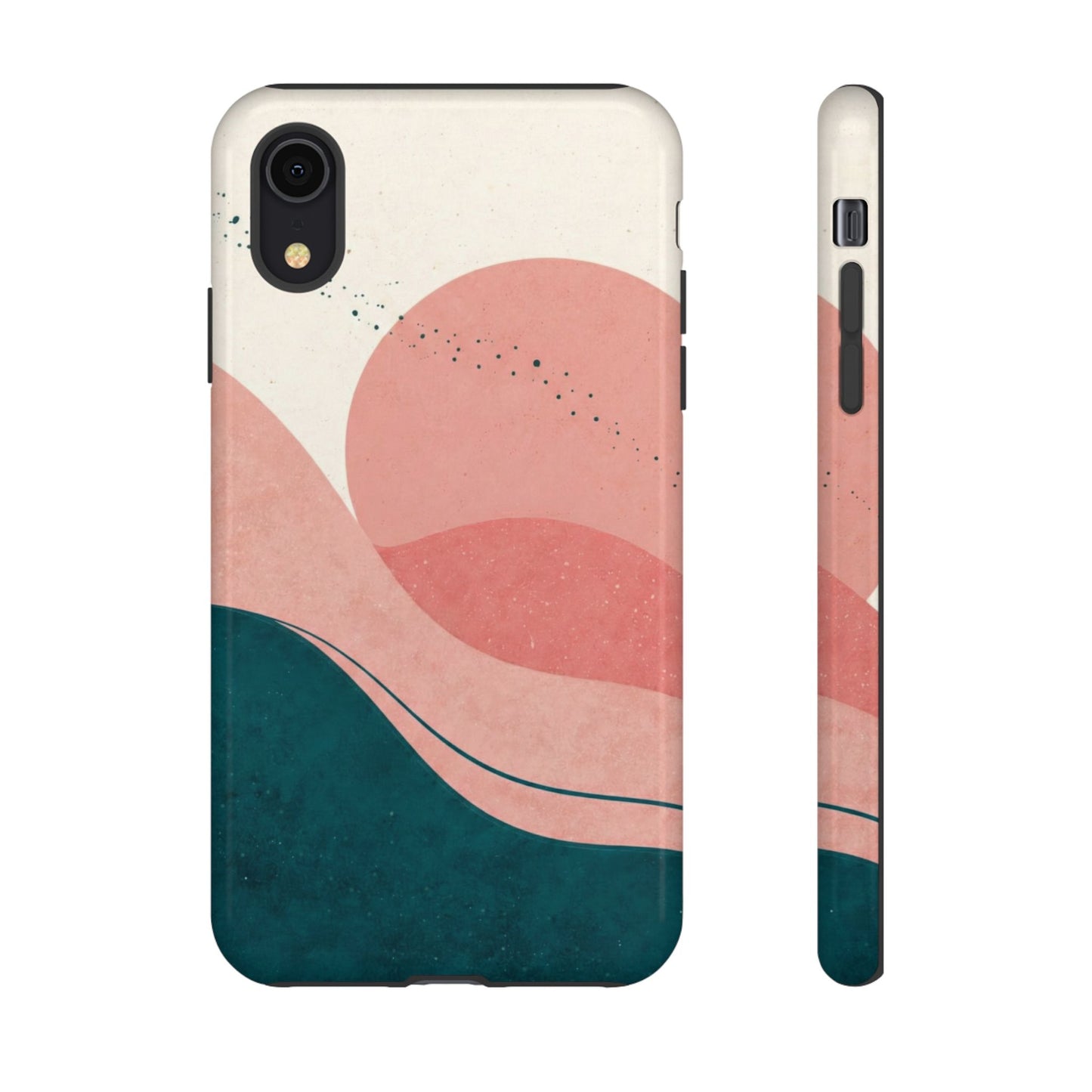 Abstract Sunset Phone Case — Pink & Teal Wave Tough Case