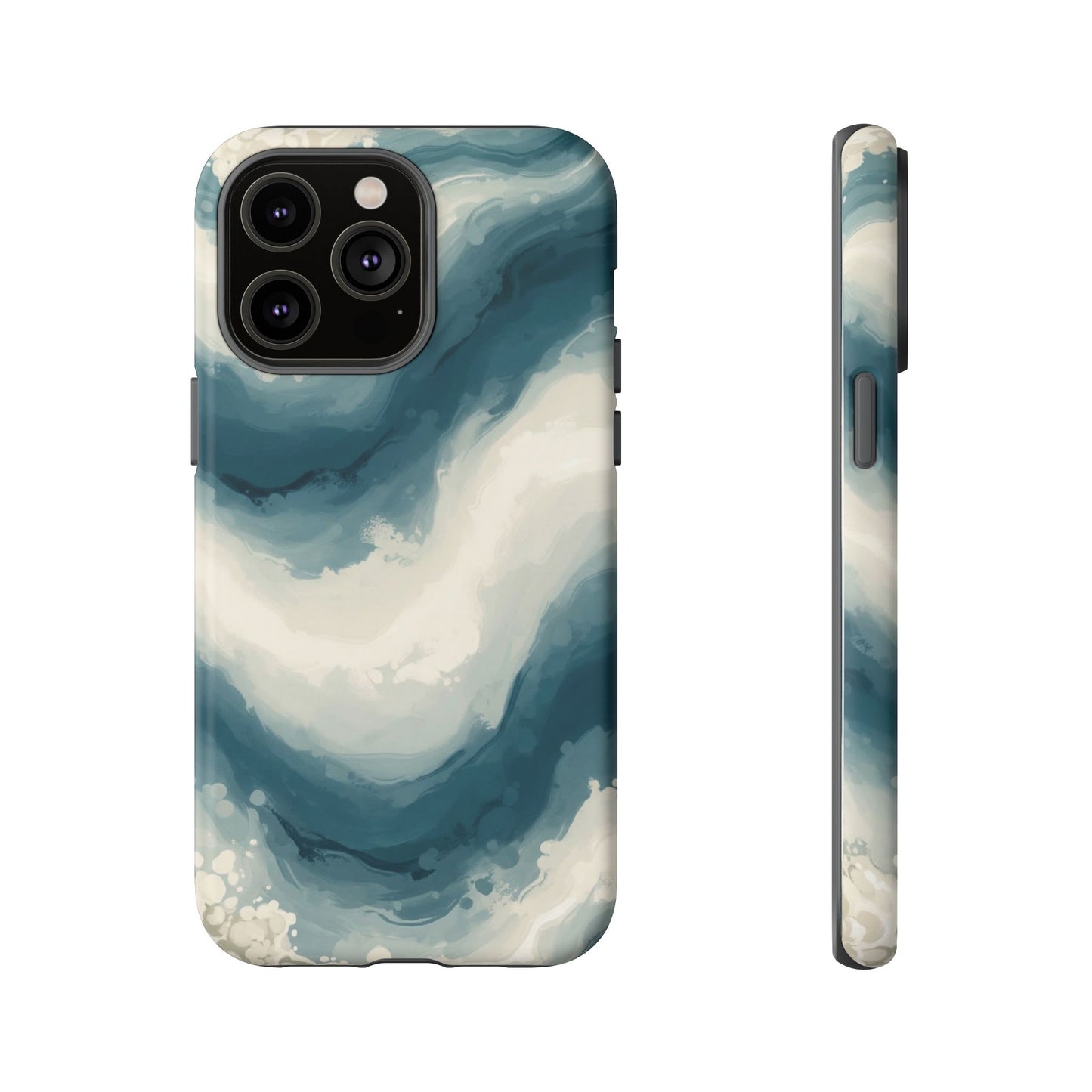 Ocean Wave Marble Phone Case — Teal & Ivory Abstract Tough Case