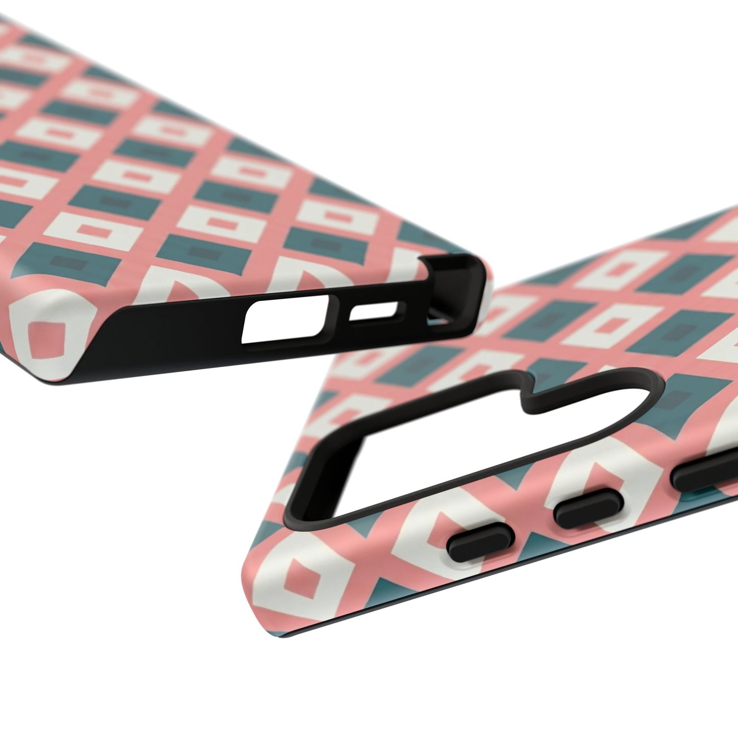 Geometric Diamond Pattern Tough Phone Case — Retro Pink & Teal Protective Cover