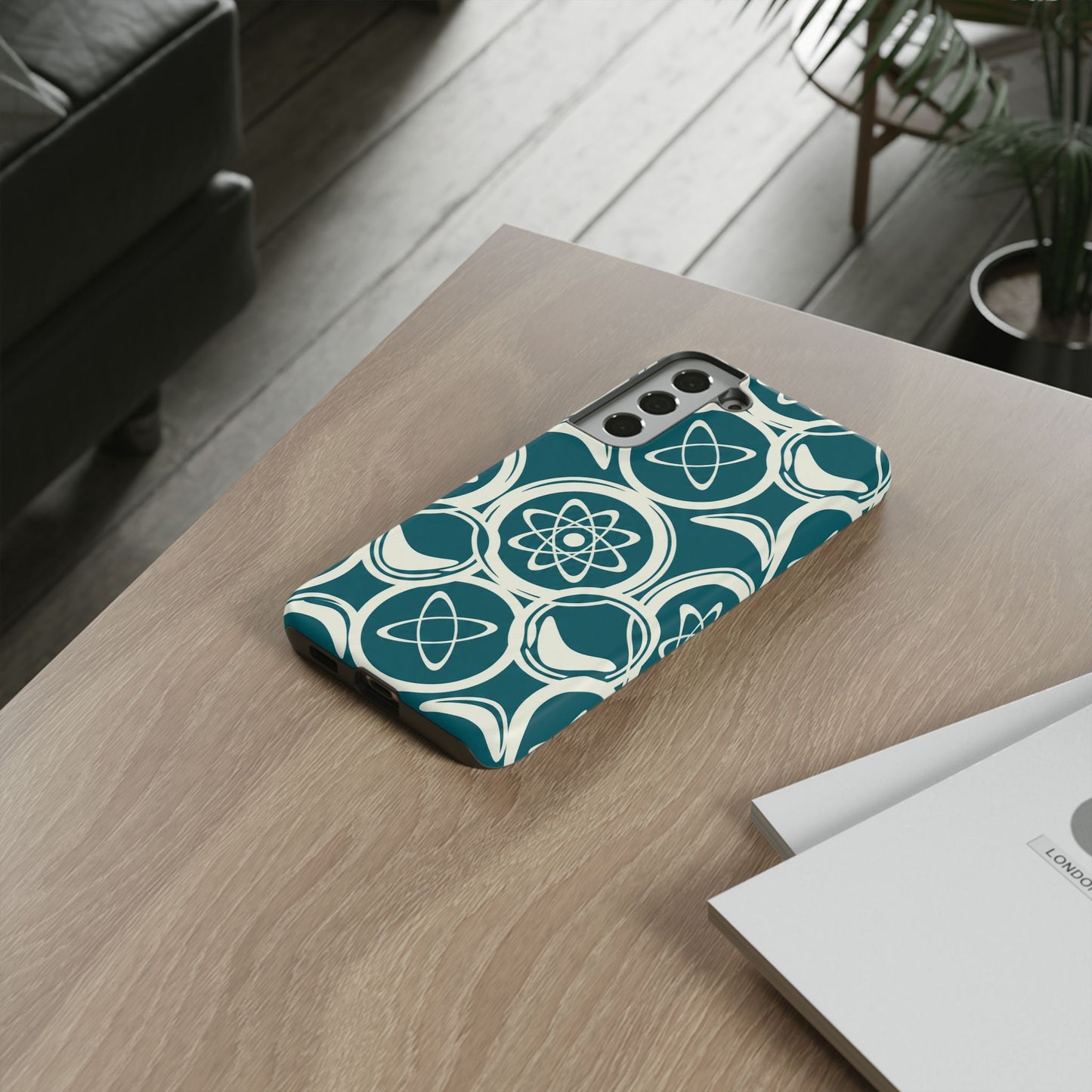 Atomic Geo Tough Phone Case — Teal Retro Science Pattern