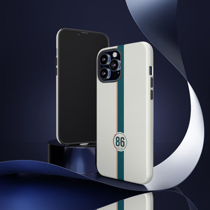 Racing Stripe Tough Phone Case — Retro White With '86 Circle Badge