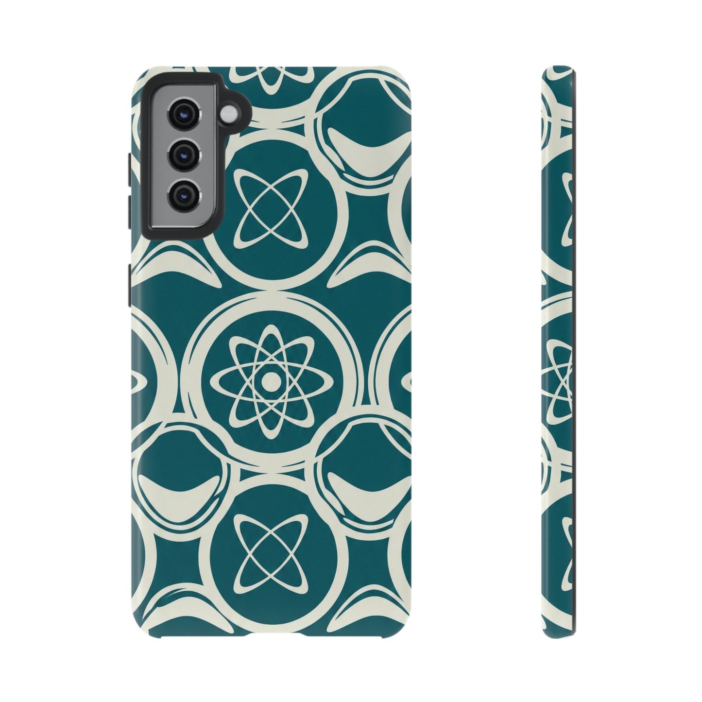 Atomic Geo Tough Phone Case — Teal Retro Science Pattern