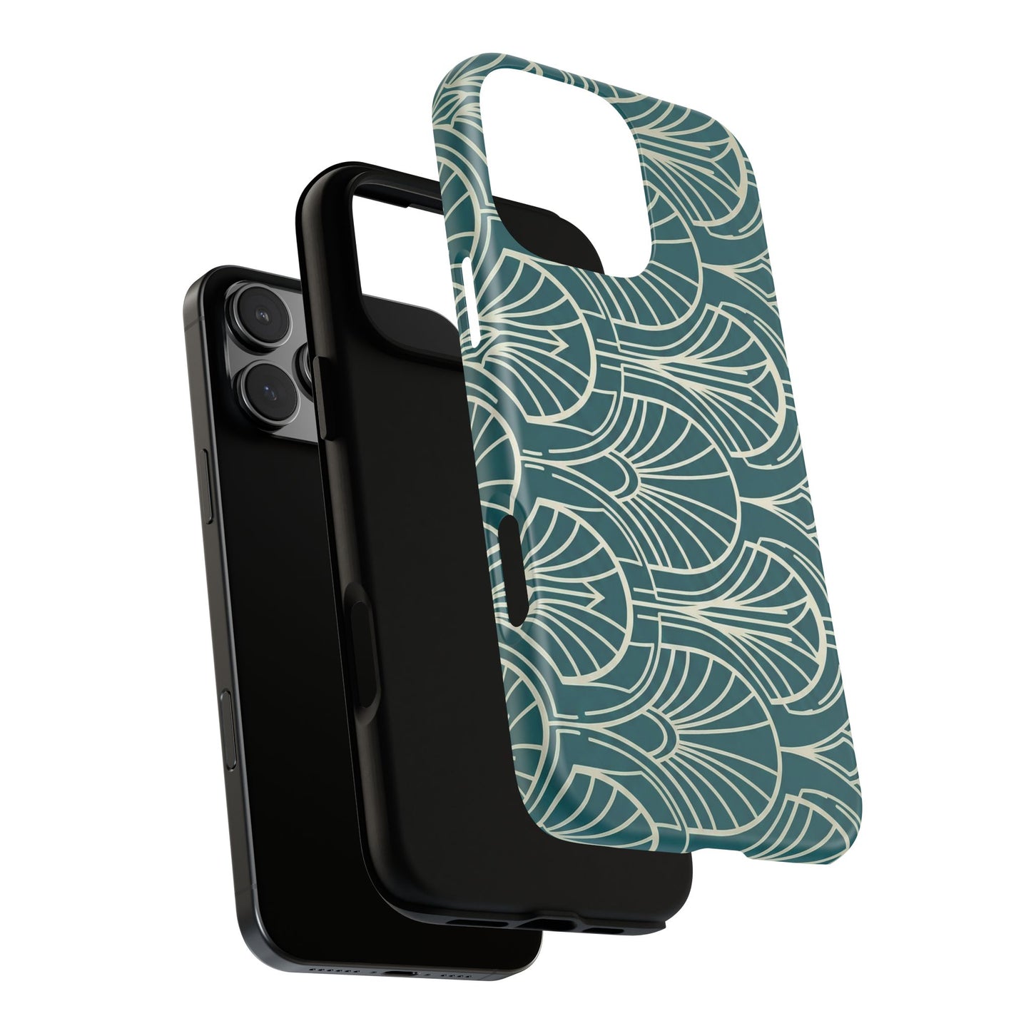 Art Deco Teal Pattern Tough Phone Case — Vintage Geometric Protective Case