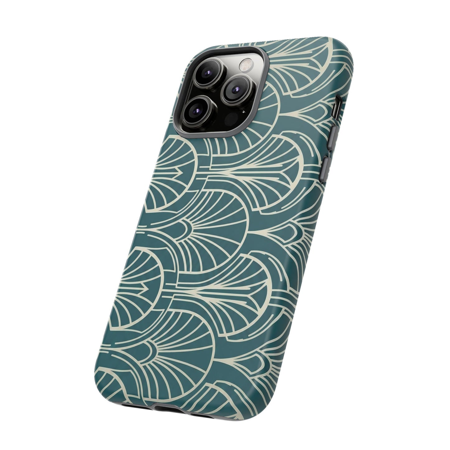 Art Deco Teal Pattern Tough Phone Case — Vintage Geometric Protective Case