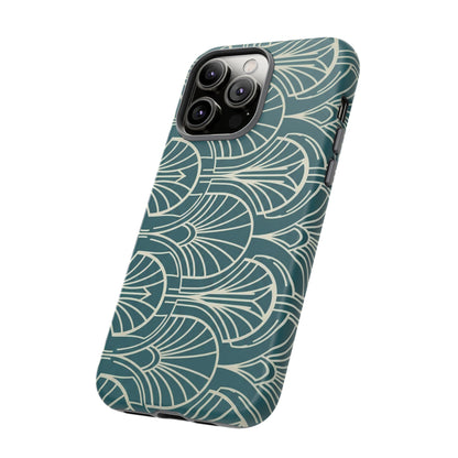 Art Deco Teal Pattern Tough Phone Case — Vintage Geometric Protective Case