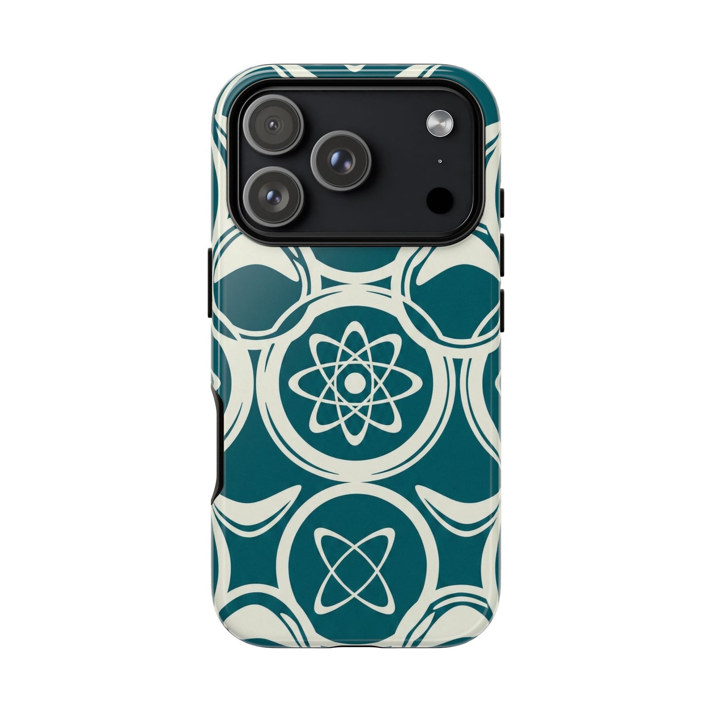 Teal Retro Atomic Pattern Tough Phone Case - Mid-Century Science Design