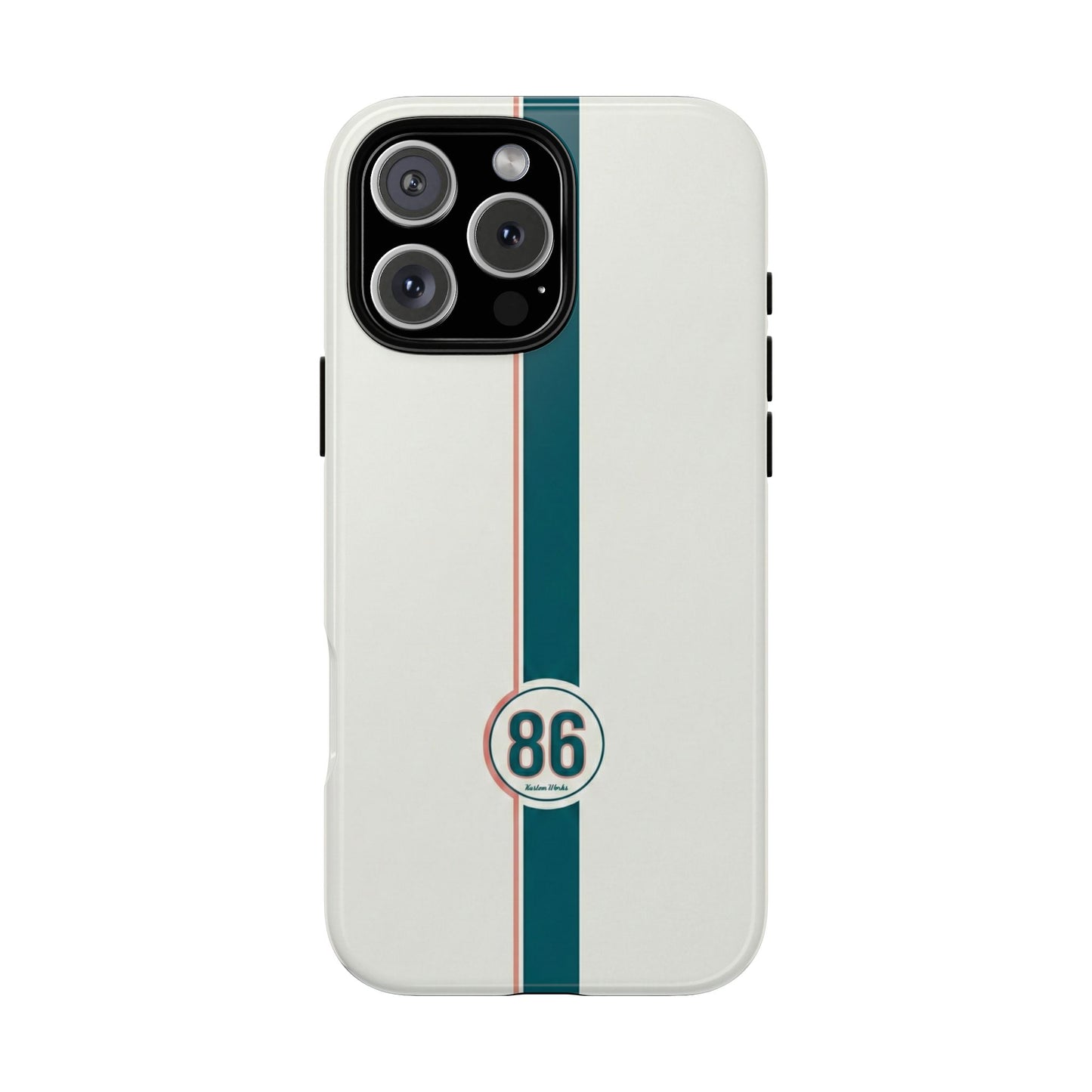 Racing Stripe Tough Phone Case — Retro White With '86 Circle Badge