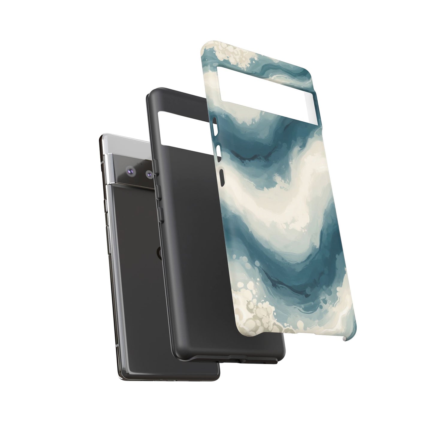 Ocean Wave Marble Phone Case — Teal & Ivory Abstract Tough Case