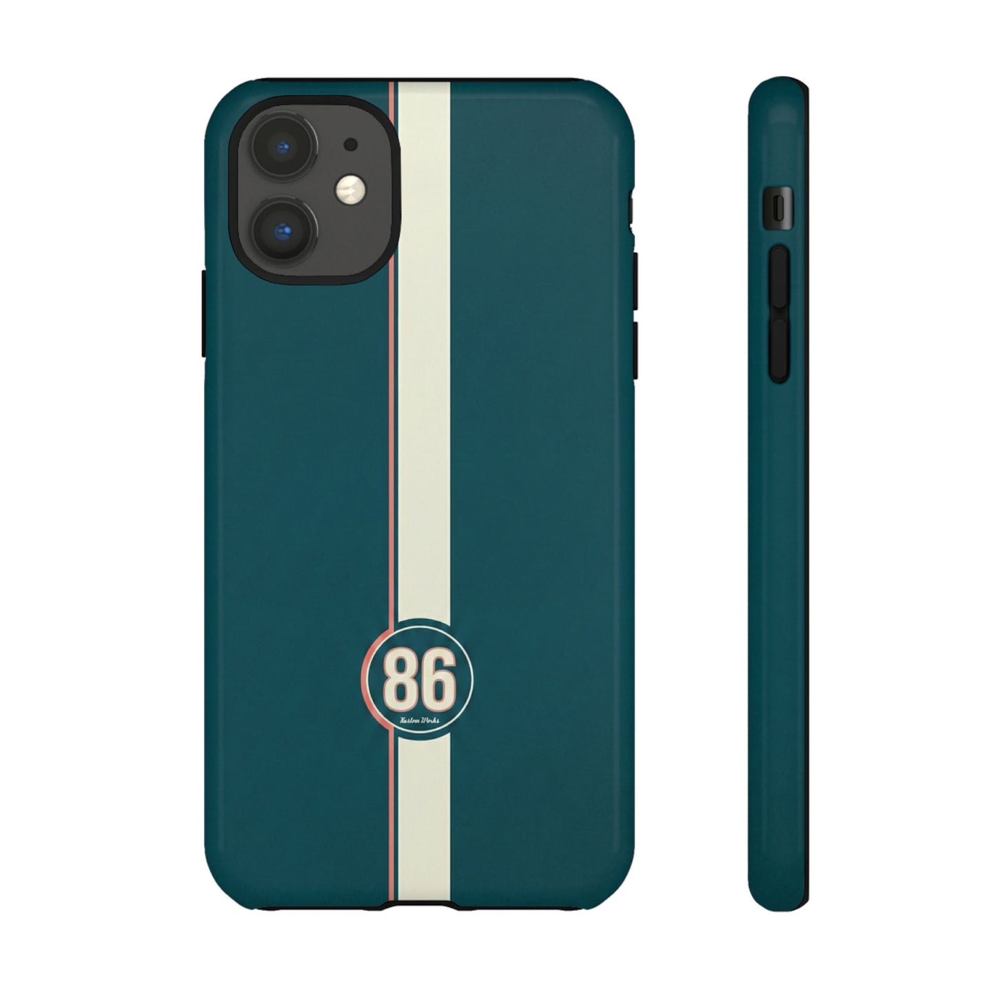 Racing Stripe Phone Case - Retro Teal with Number 86
