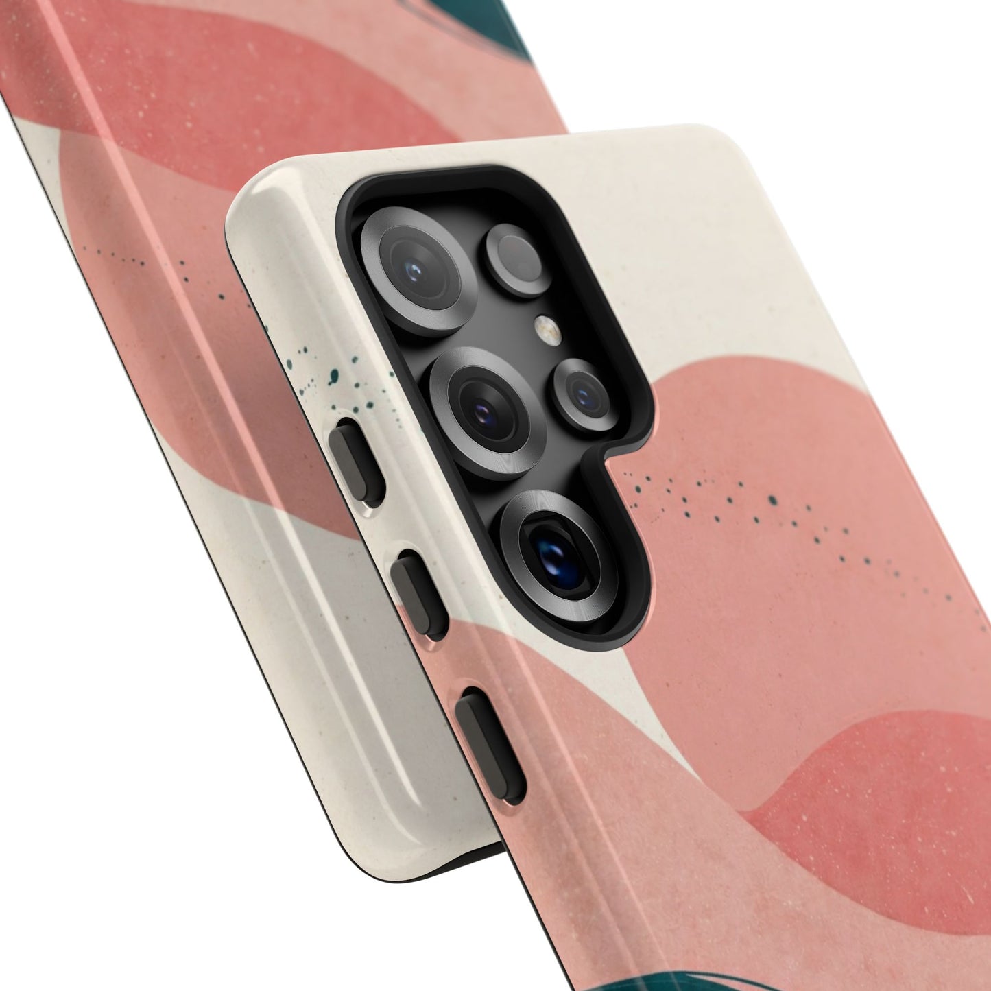 Abstract Sunset Waves Tough Phone Case — Pink & Teal Protective Cover