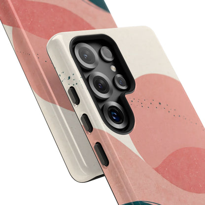 Abstract Sunset Waves Tough Phone Case — Pink & Teal Protective Cover