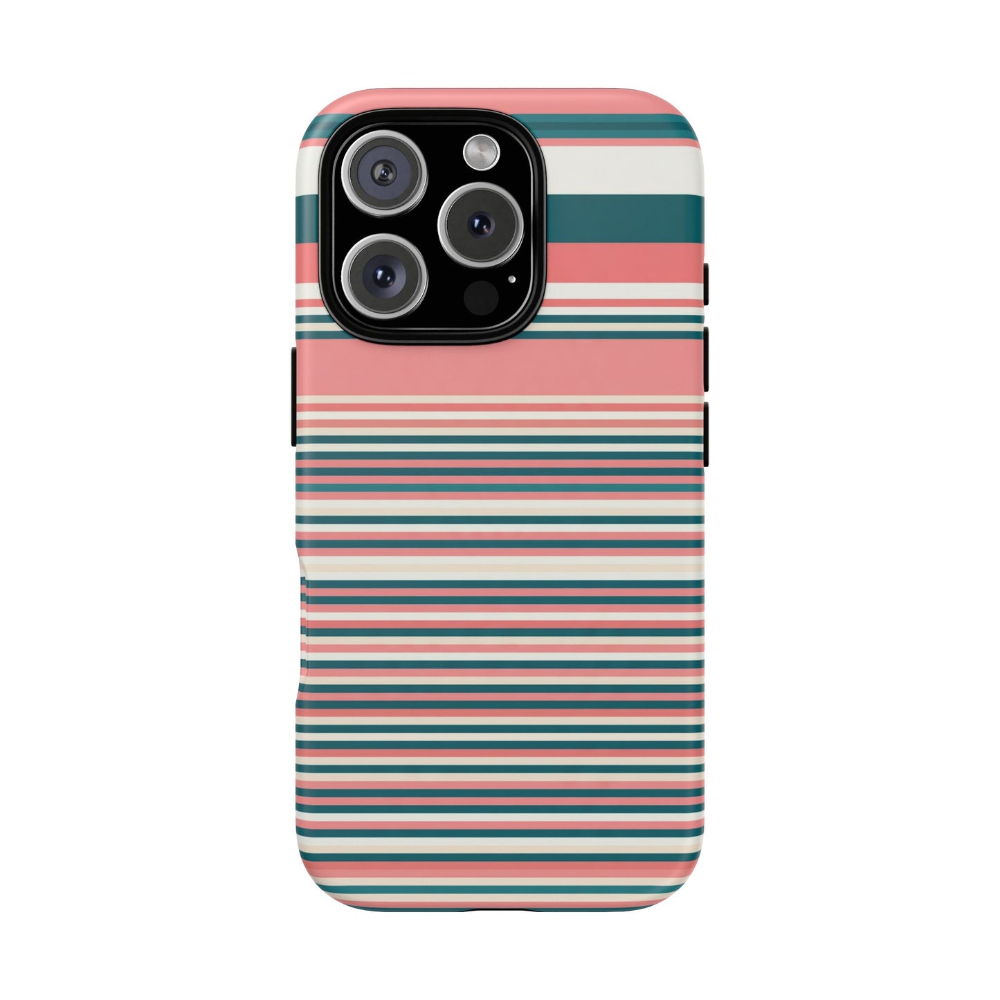 Striped Tough Phone Case — Coral, Teal & White Protective Cover