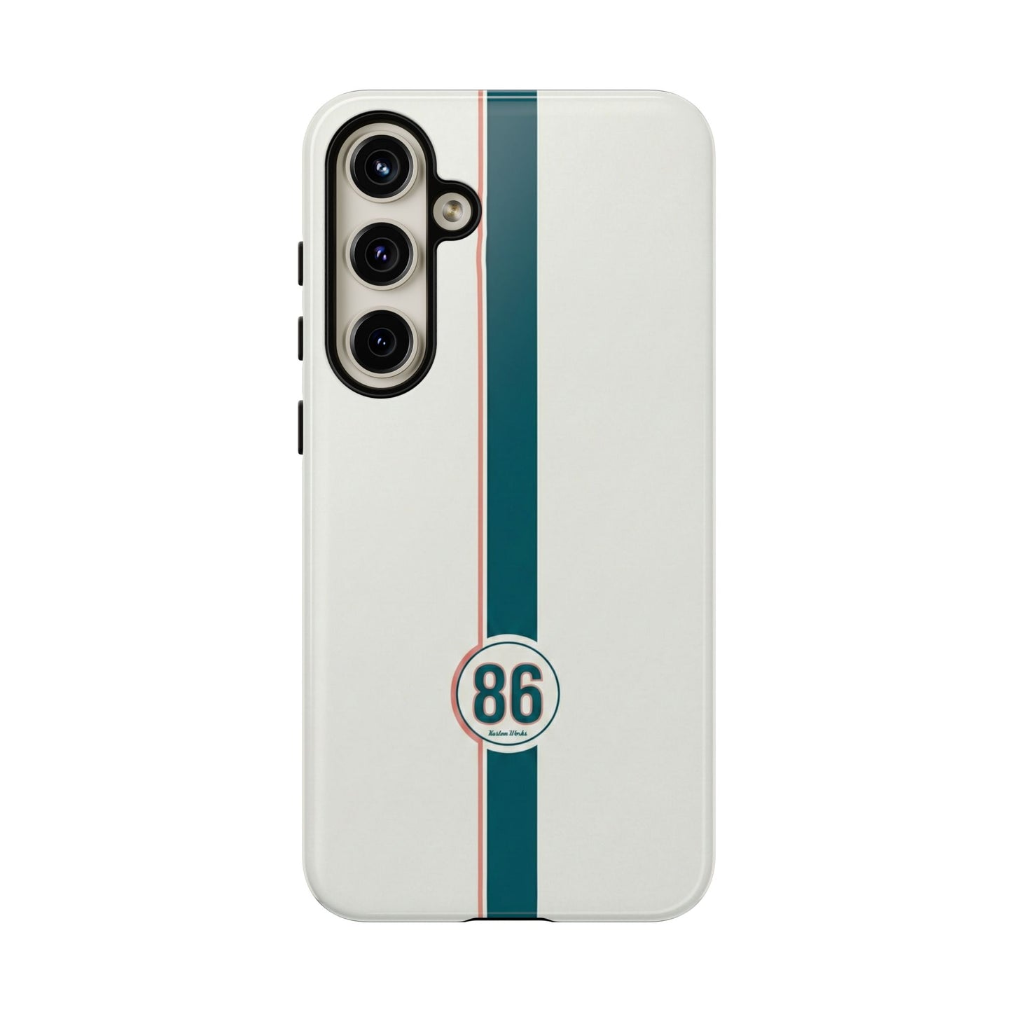Racing Stripe Tough Phone Case — Retro White With '86 Circle Badge