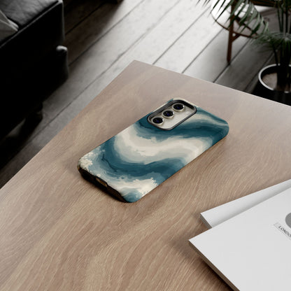 Ocean Wave Marble Phone Case — Teal & Ivory Abstract Tough Case