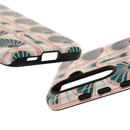 Art Deco Fan Pattern Tough Phone Case — Teal & Blush Retro Protection