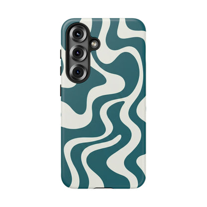 Abstract Teal Swirl Phone Case — Retro Wavy Tough Case