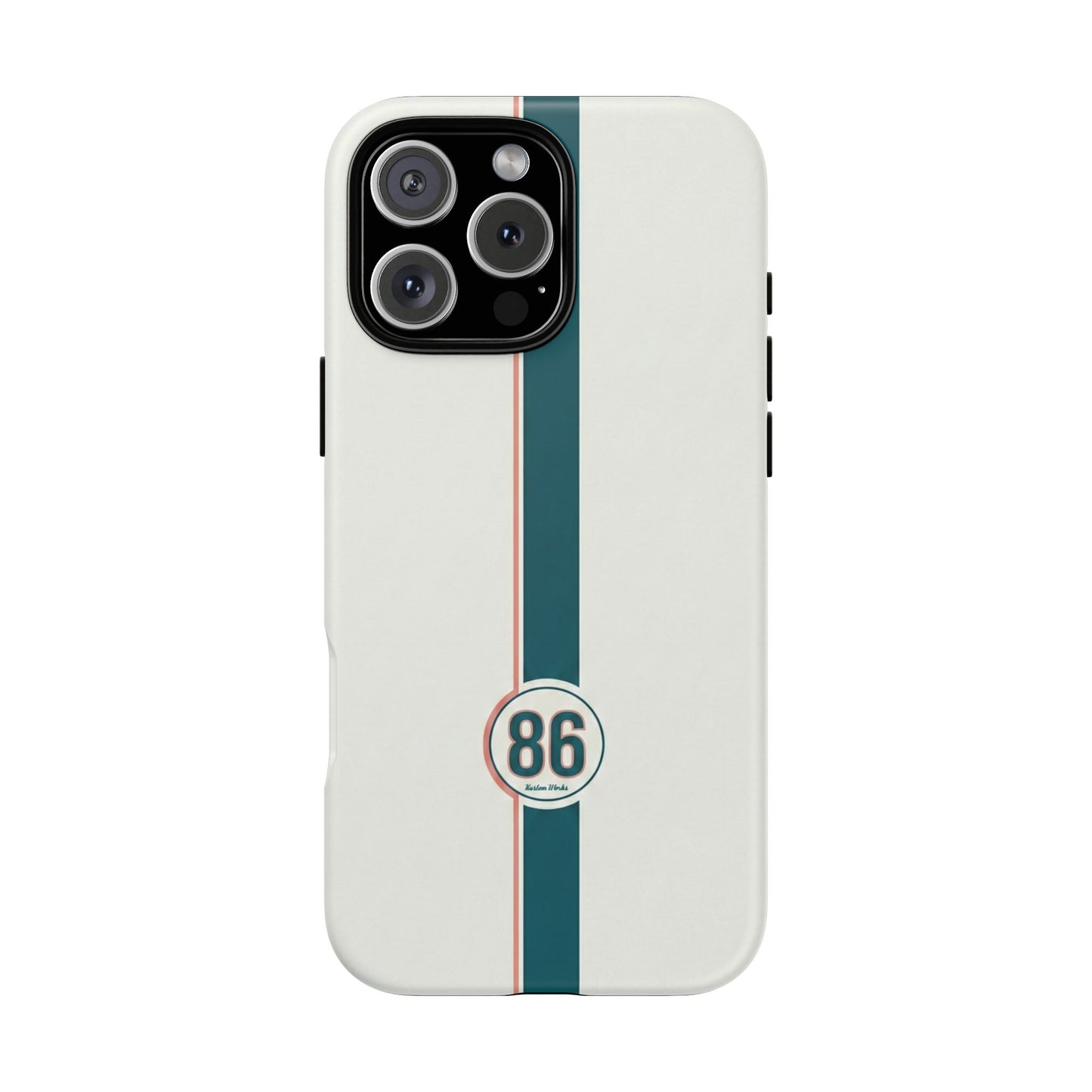 Racing Stripe Tough Phone Case — Retro White With '86 Circle Badge