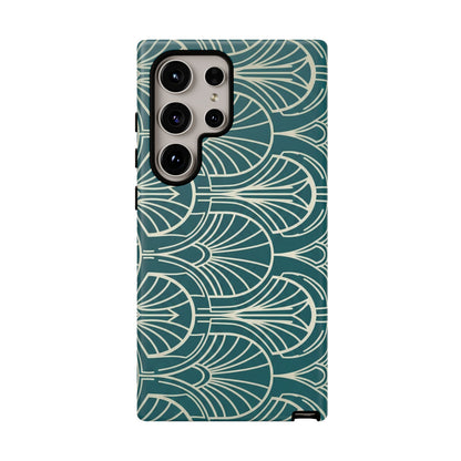 Teal Art Deco Pattern Tough Phone Case — Retro Geometric Protection