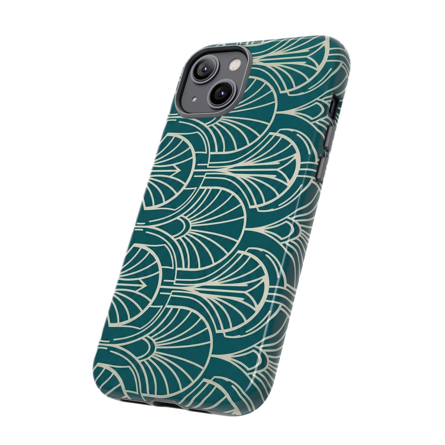 Art Deco Teal Pattern Tough Phone Case — Vintage Geometric Protective Case