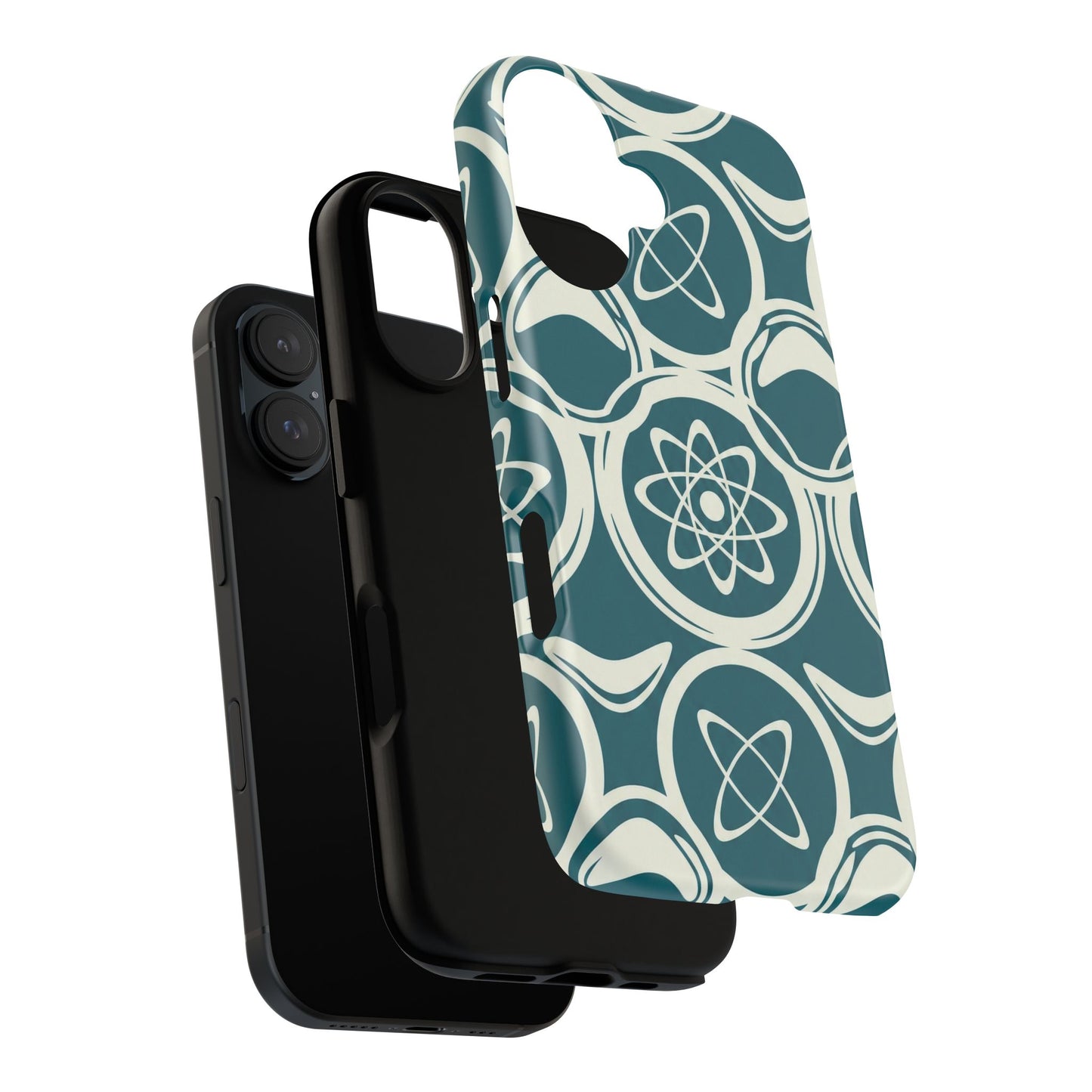 Teal Retro Atomic Pattern Tough Phone Case - Mid-Century Science Design