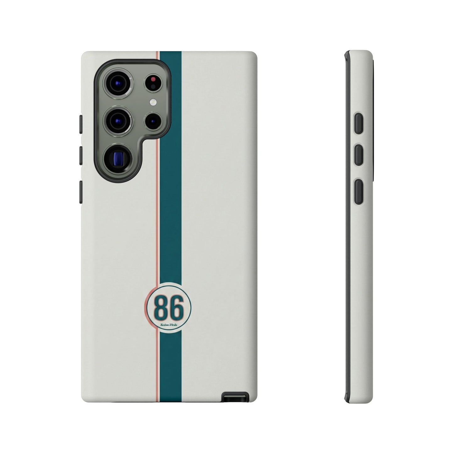 Racing Stripe Tough Phone Case — Retro White With '86 Circle Badge