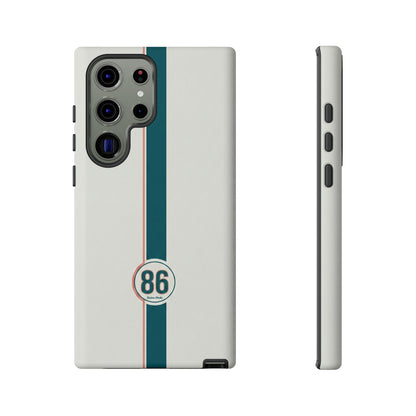 Racing Stripe Tough Phone Case — Retro White With '86 Circle Badge