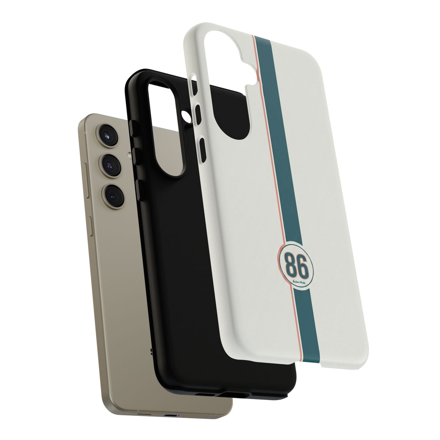 Racing Stripe Tough Phone Case — Retro White With '86 Circle Badge