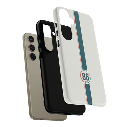 Racing Stripe Tough Phone Case — Retro White With '86 Circle Badge