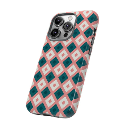 Geometric Diamond Pattern Tough Phone Case — Pink & Teal Protective Cover