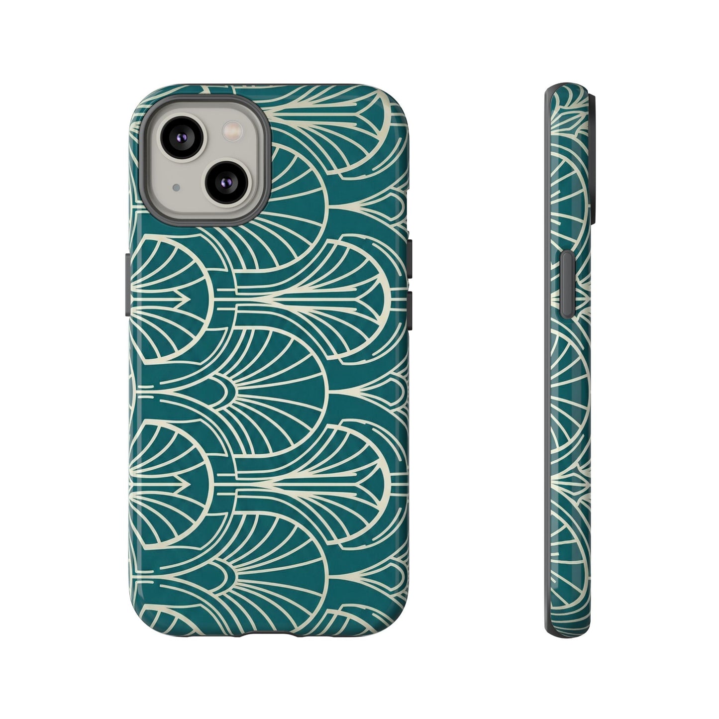Art Deco Teal Pattern Tough Phone Case — Vintage Geometric Protective Case