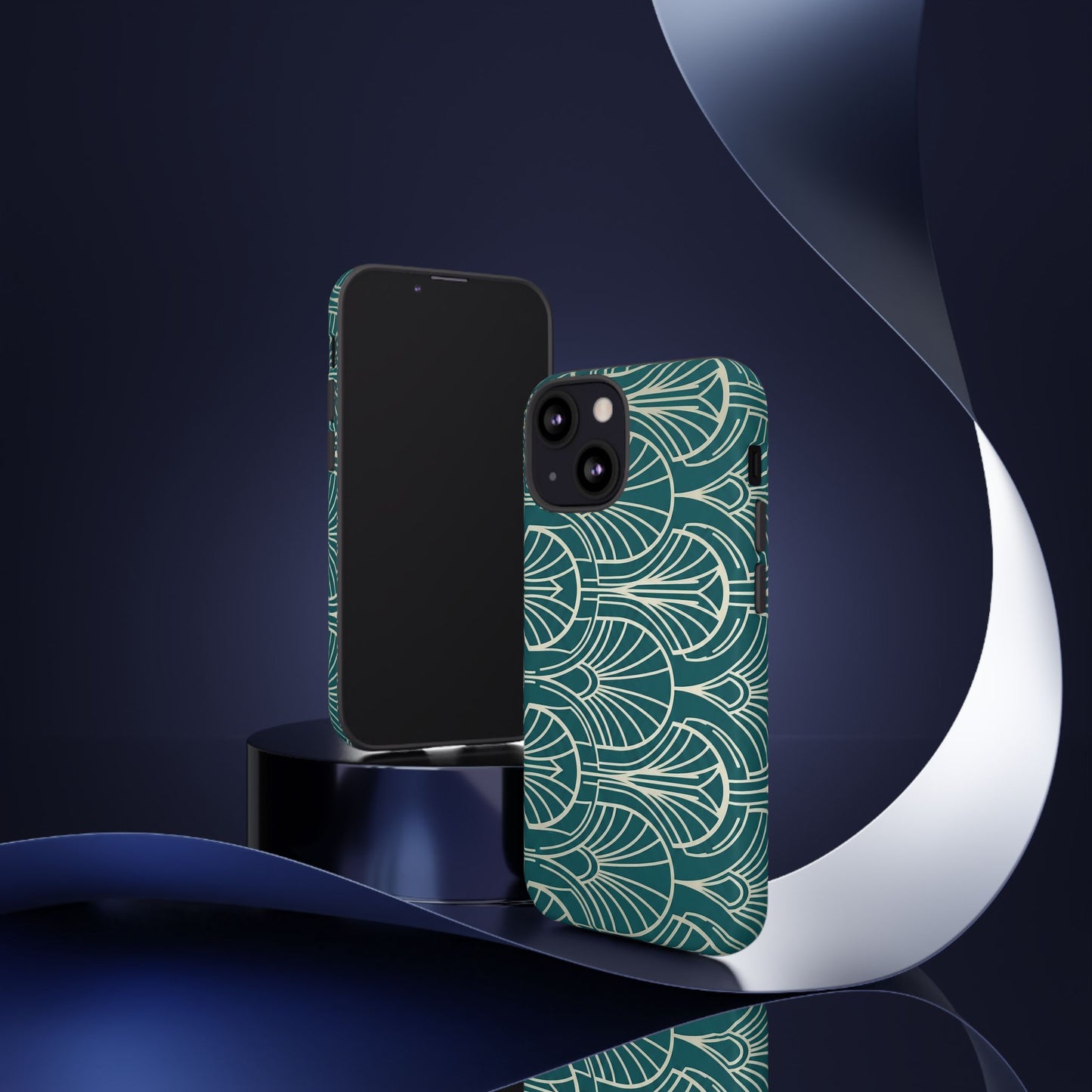 Art Deco Teal Pattern Tough Phone Case — Vintage Geometric Protective Case