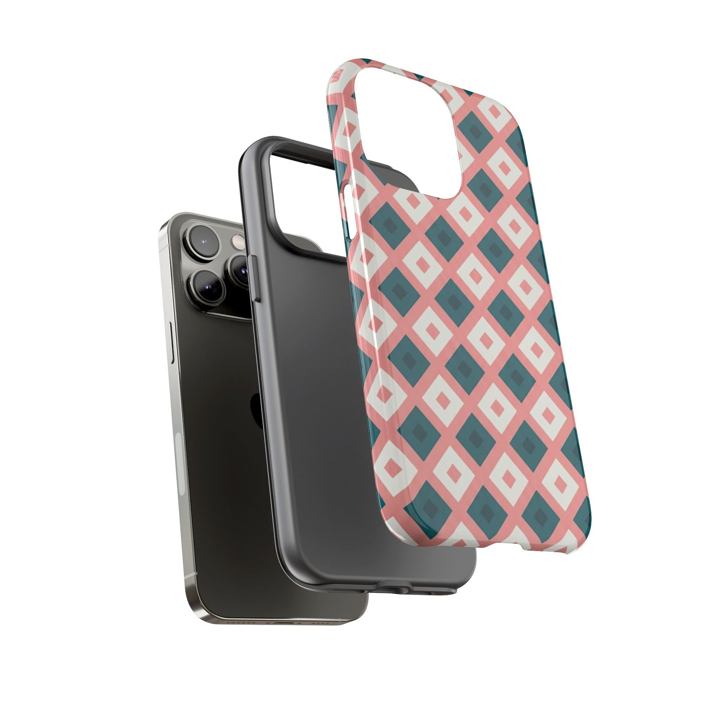 Geometric Diamond Pattern Tough Phone Case — Pink & Teal Protective Cover