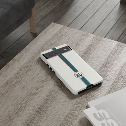 Racing Stripe Tough Phone Case — Retro White With '86 Circle Badge