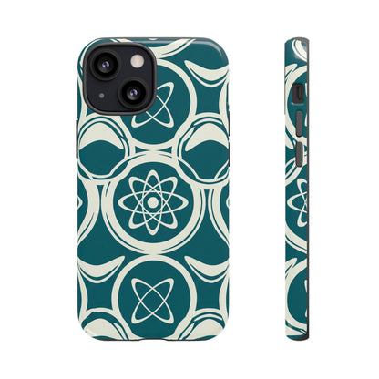 Teal Retro Atomic Pattern Tough Phone Case - Mid-Century Science Design