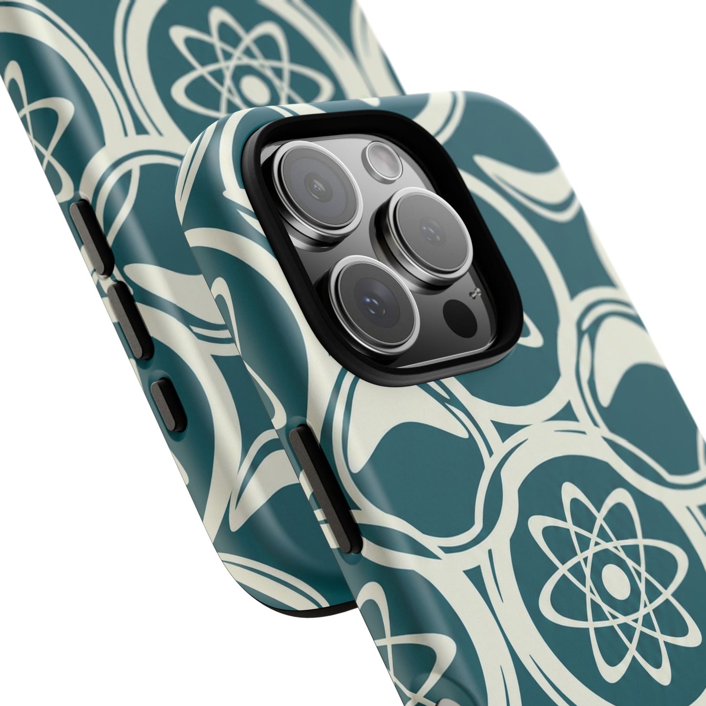 Teal Retro Atomic Pattern Tough Phone Case - Mid-Century Science Design