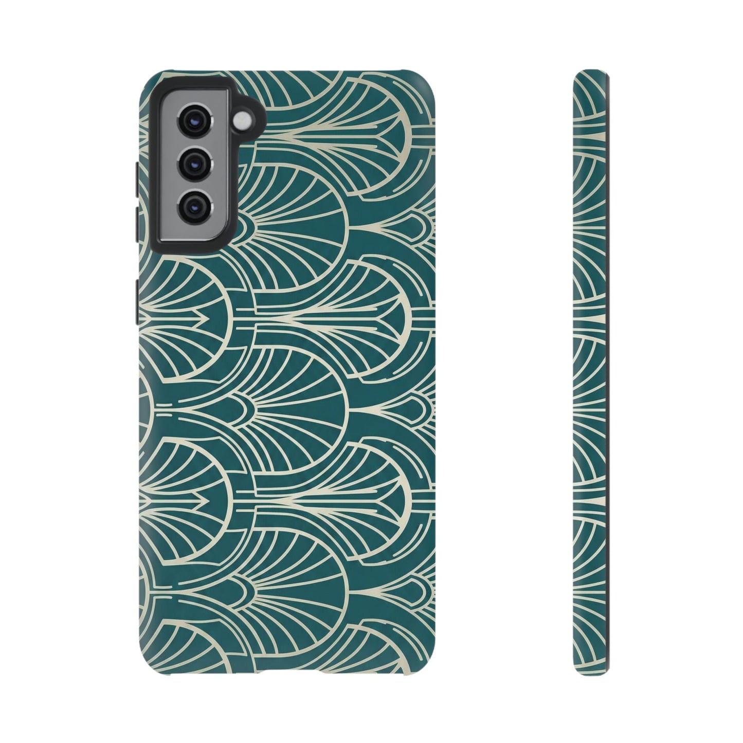 Teal Art Deco Pattern Tough Phone Case — Retro Geometric Protection