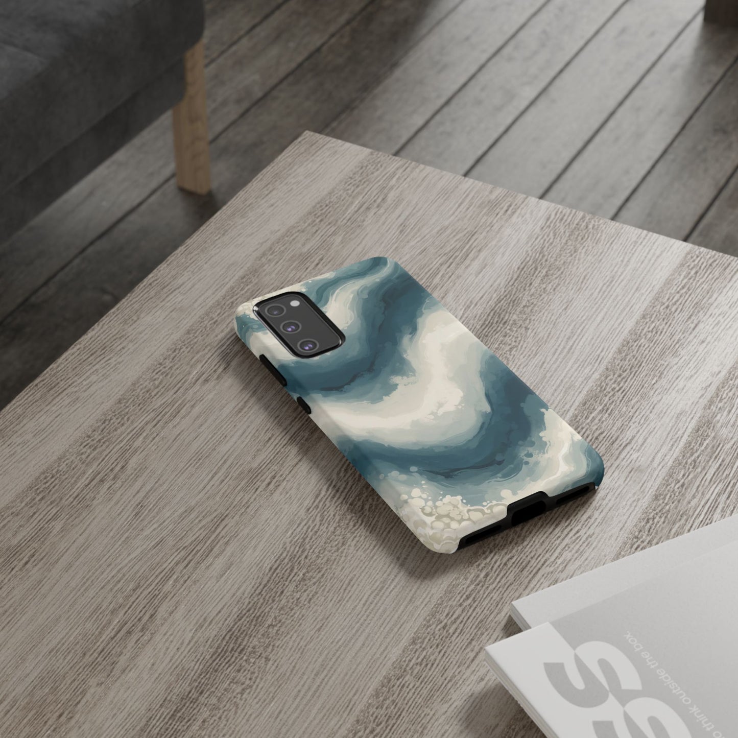Ocean Wave Marble Phone Case — Teal & Ivory Abstract Tough Case