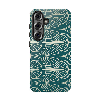 Teal Art Deco Pattern Tough Phone Case — Retro Geometric Protection