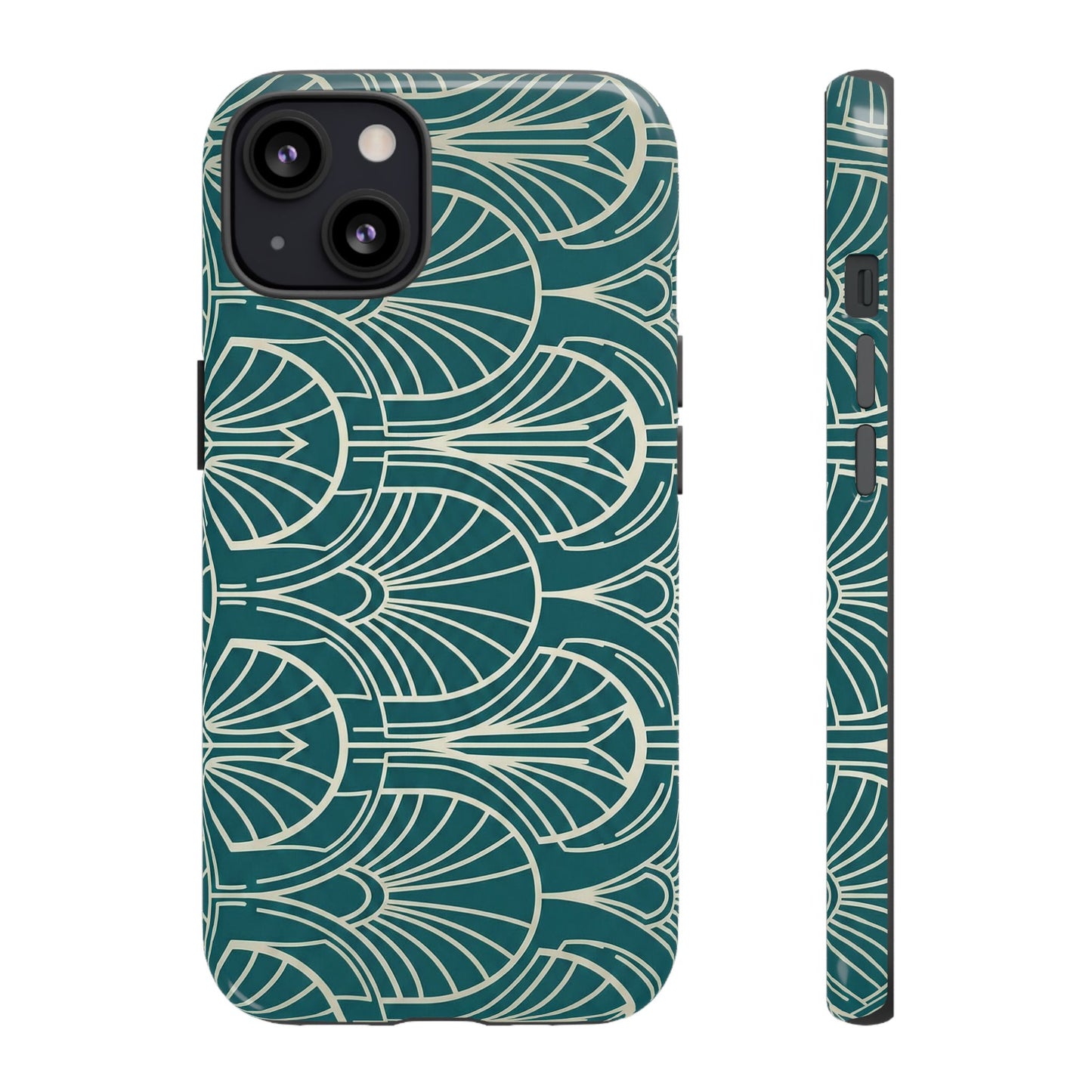 Art Deco Teal Pattern Tough Phone Case — Vintage Geometric Protective Case