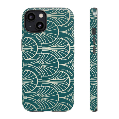 Art Deco Teal Pattern Tough Phone Case — Vintage Geometric Protective Case