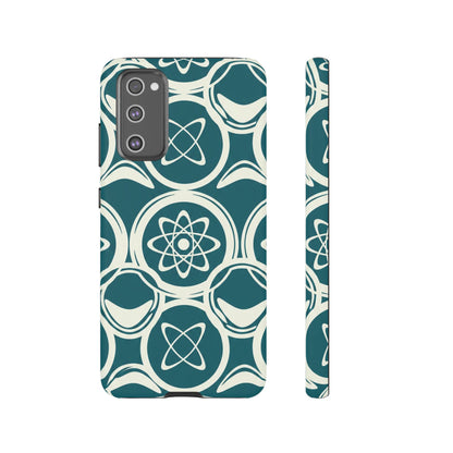 Atomic Geo Tough Phone Case — Teal Retro Science Pattern
