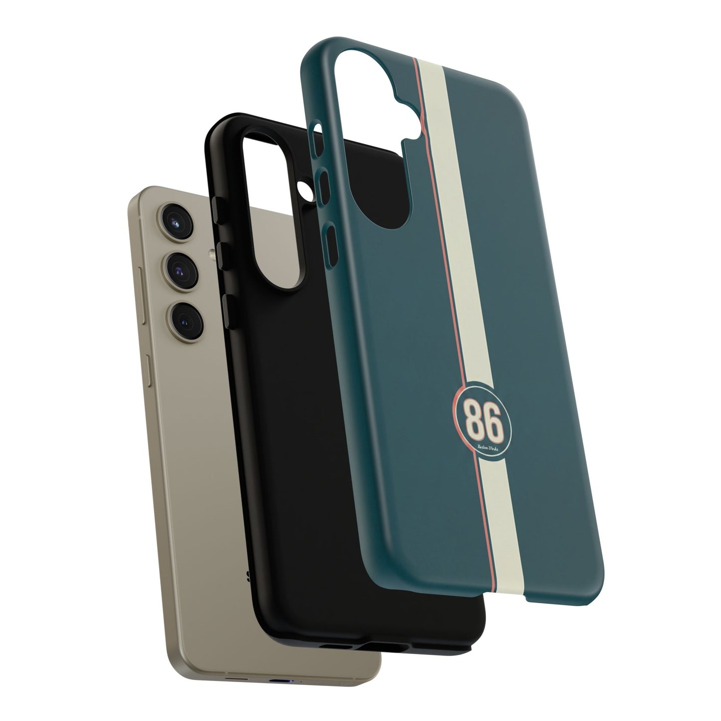 Racing Stripe Phone Case - Retro Teal with Number 86