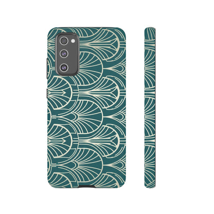 Teal Art Deco Pattern Tough Phone Case — Retro Geometric Protection